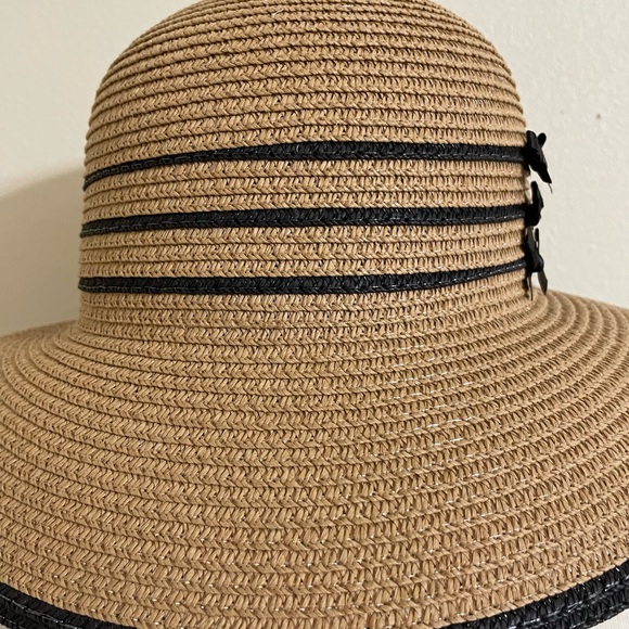 New MAGID HATS Womens Tan Woven Paper Brimmed Hat Black Banded Trim - Picture 3 of 11